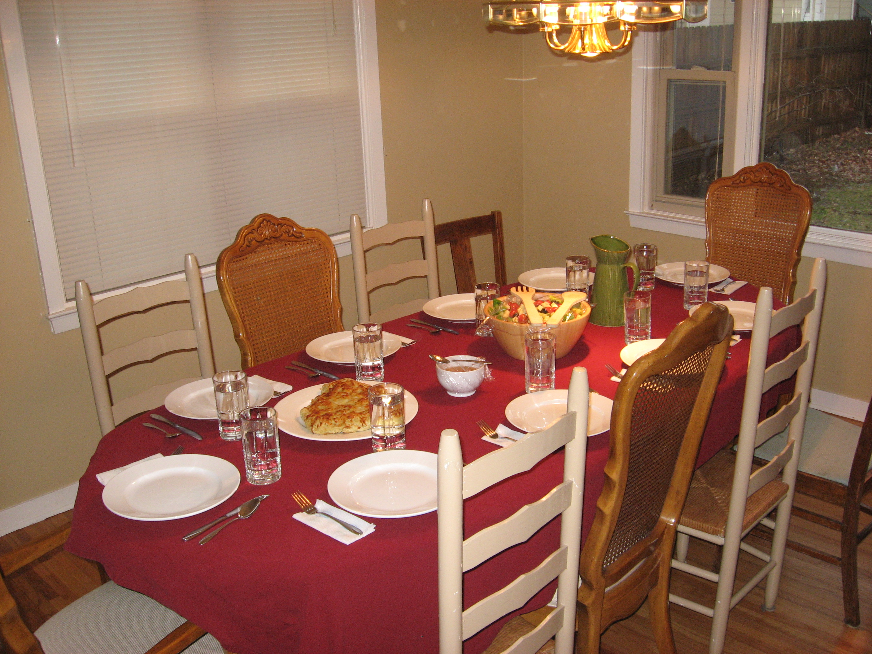 Traditional American dinner table set for a family meal